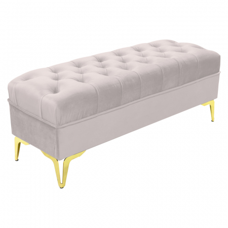 Noptiere - Bancheta tapitata catifea crem cu picioare aurii, 120*30*55 cm