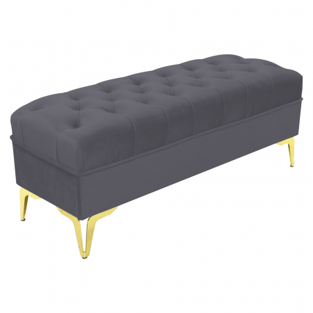 Noptiere - Bancheta tapitata catifea gri inchis cu picioare aurii, 120*30*55 cm