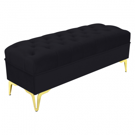 Noptiere - Bancheta tapitata catifea negru cu picioare aurii, 120*30*55 cm