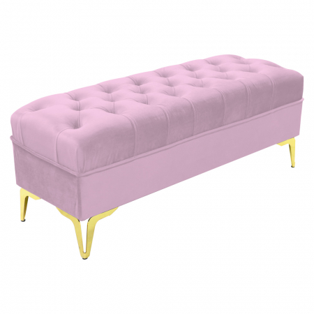 Noptiere - Bancheta tapitata catifea roz cu picioare aurii, 120*30*55 cm
