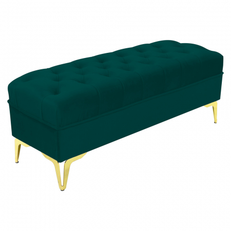 Noptiere - Bancheta tapitata catifea verde cu picioare aurii, 120*30*55 cm