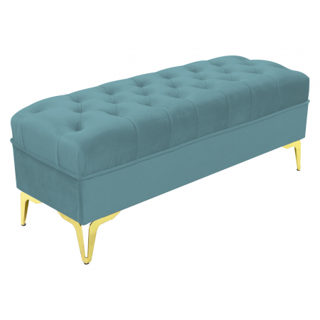 Noptiere - Bancheta tapitata catifea verde marin cu picioare aurii, 120*30*55 cm