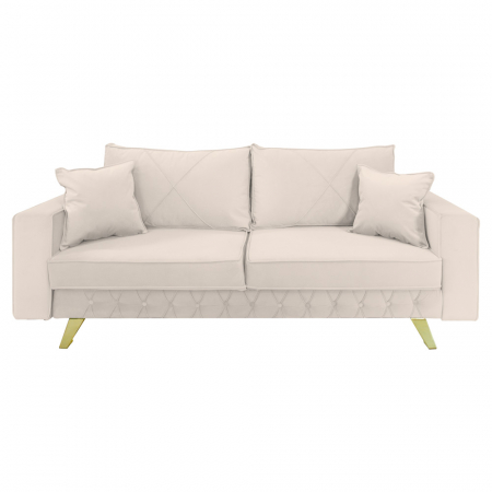 Canapele - Canapea extensibila Alisson, cu lada de depozitare si picioare aurii, catifea v08 crem, 230x105x80