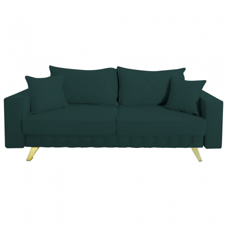 Canapele - Canapea extensibila Alisson, cu lada de depozitare si picioare aurii, stofa p39 verde, 230x105x80