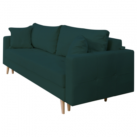 Canapele - Canapea extensibila Sofia, cu lada de depozitare si picioare de lemn, stofa p39 verde, 220x90x80