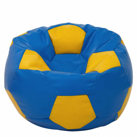 Magazin - Mega Ball - fotoliu puf - imitatie piele albastru/galben