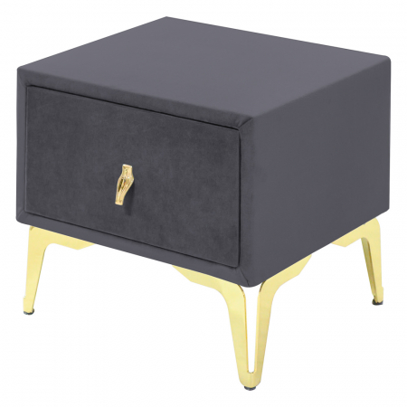 Noptiere - Noptiera tapitata gri inchis, cu picioare aurii