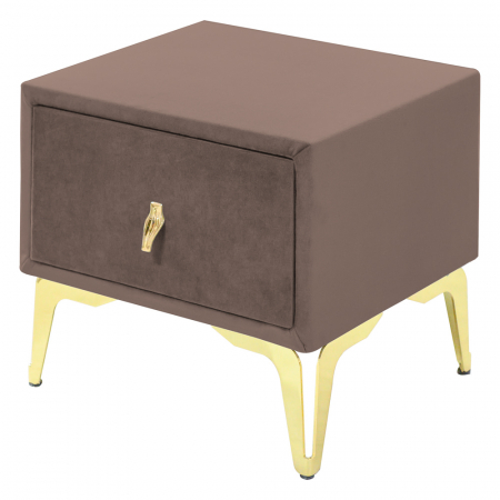 Noptiere - Noptiera tapitata cappucino, cu picioare aurii