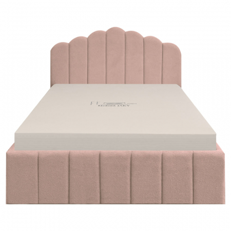 Magazin - Pat dublu tapitat Bellagio ,120/200,roz pudra, stofa boucle, cu somiera metalica rabatabila si spatiu de depozitare