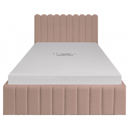 Magazin - Pat dublu tapitat Dream line ,120/200,roz pudra, stofa boucle, cu somiera metalica rabatabila si spatiu de depozitare - mobila JAKY