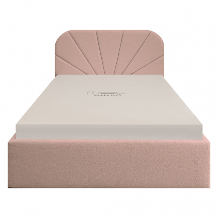 Paturi tapițate - Pat dublu tapitat Florence 120/200, roz pudra, cu somiera metalica rabatabila si spatiu de depozitare