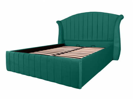 Magazin - Pat dublu tapitat Miami Simple line 140/200 verde, cu somiera metalica rabatabila si spatiu de depozitare