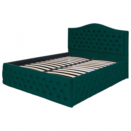 Paturi - Pat dublu tapitat model Arizona Deluxe 160/200 cm culoare gri deschis cu somiera metalica rabatabila si spatiu de depozitare
