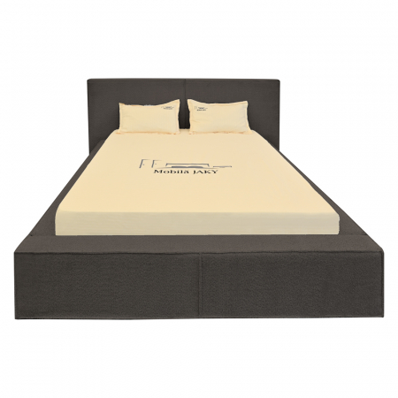 Magazin - Pat dublu tapitat Olivia maro A1, 140/200, cu somiera metalica rabatabila si spatiu de depozitare