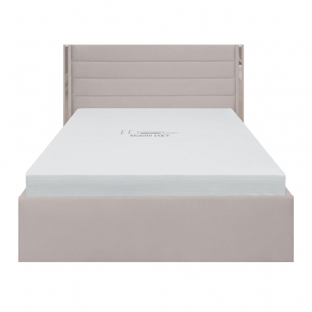 Magazin - Pat dublu tapitat Siena cu benzi argintii, 120/200, crem, cu somiera metalica rabatabila si spatiu de depozitare