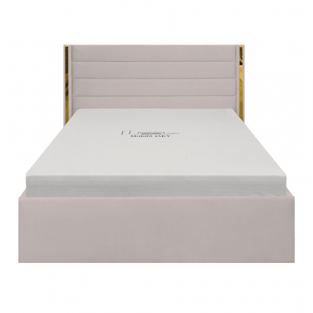 Magazin - Pat dublu tapitat Siena cu benzi aurii, 120/200, crem, cu somiera metalica rabatabila si spatiu de depozitare