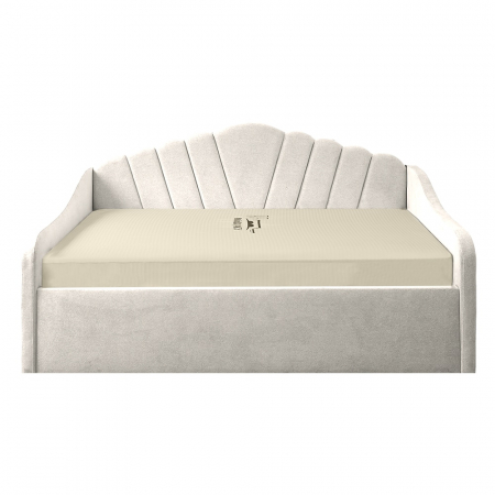 Paturi copiii - Pat tapitat Madisson 120/200 cm , culoare crem cu somiera metalica rabatabila si spatiu de depozitare