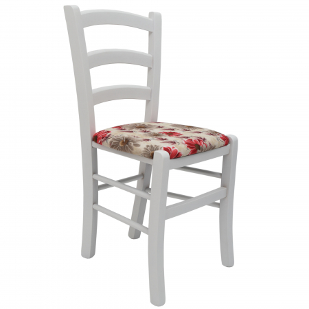 Magazin - Scaun Paesana, cadru fag, culoare alb, material stofa print floral rosu
