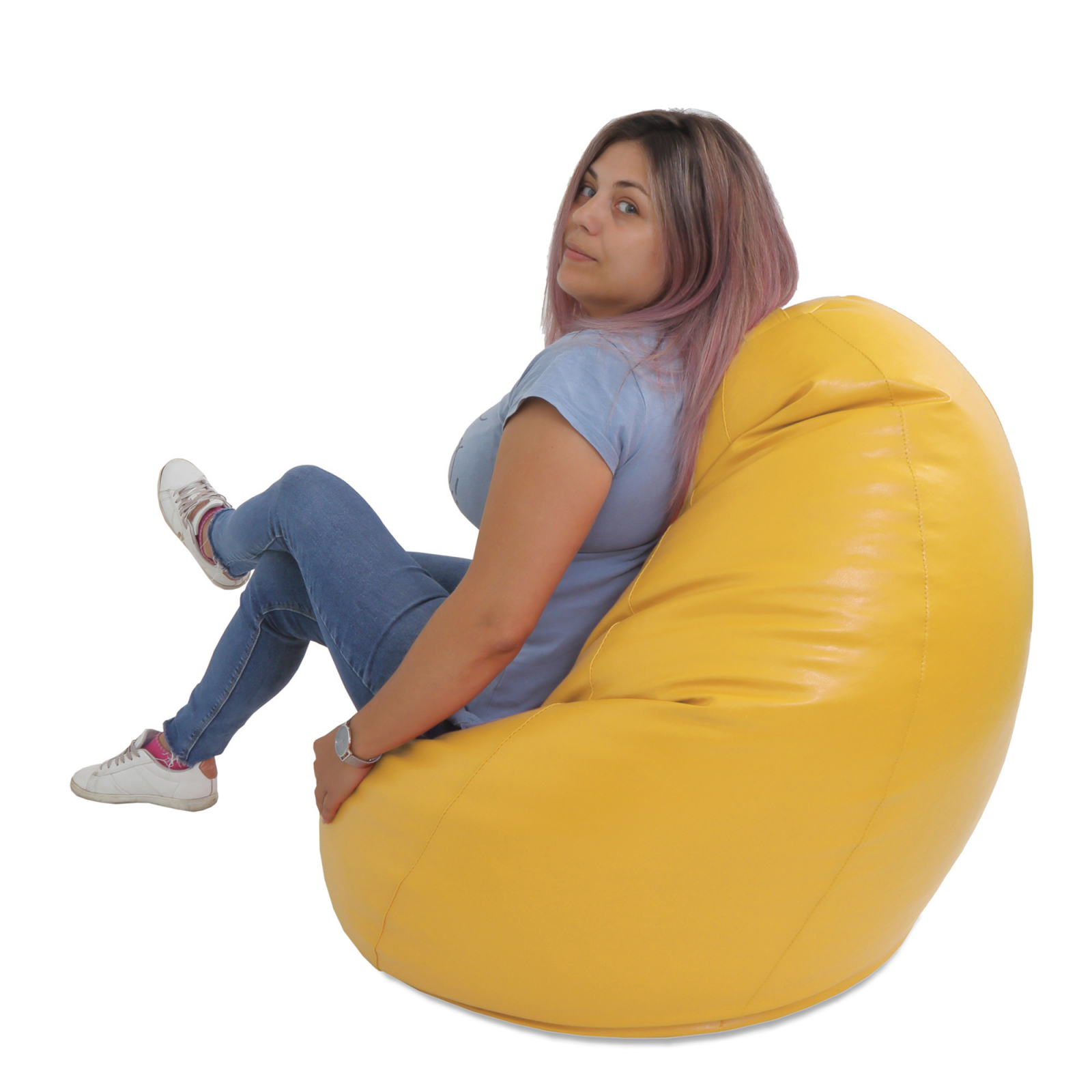 Mara - fotoliu puff - imitatie piele - galben [4]