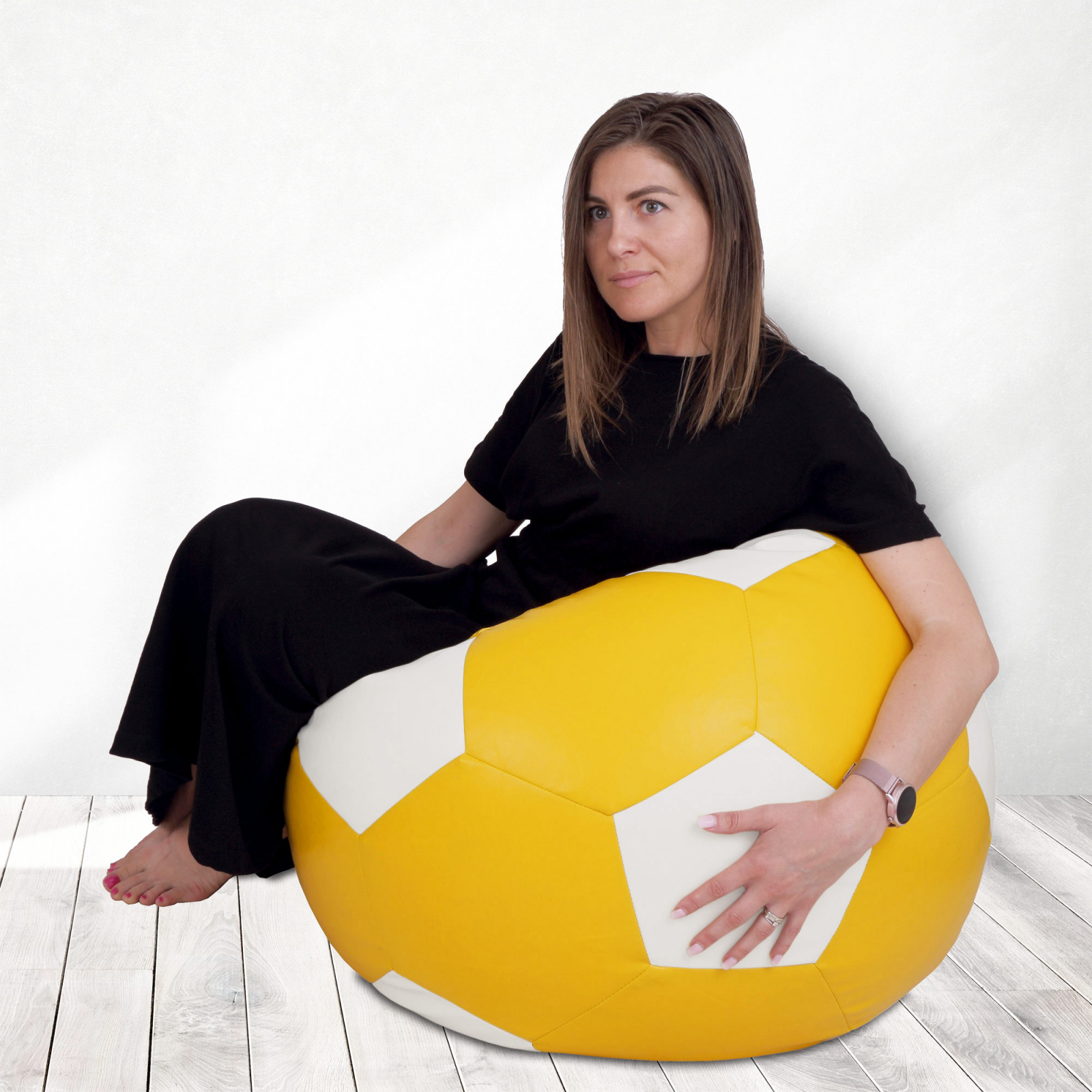 Mondo Ball - fotoliu puf - imitatie piele - galben/alb [3]