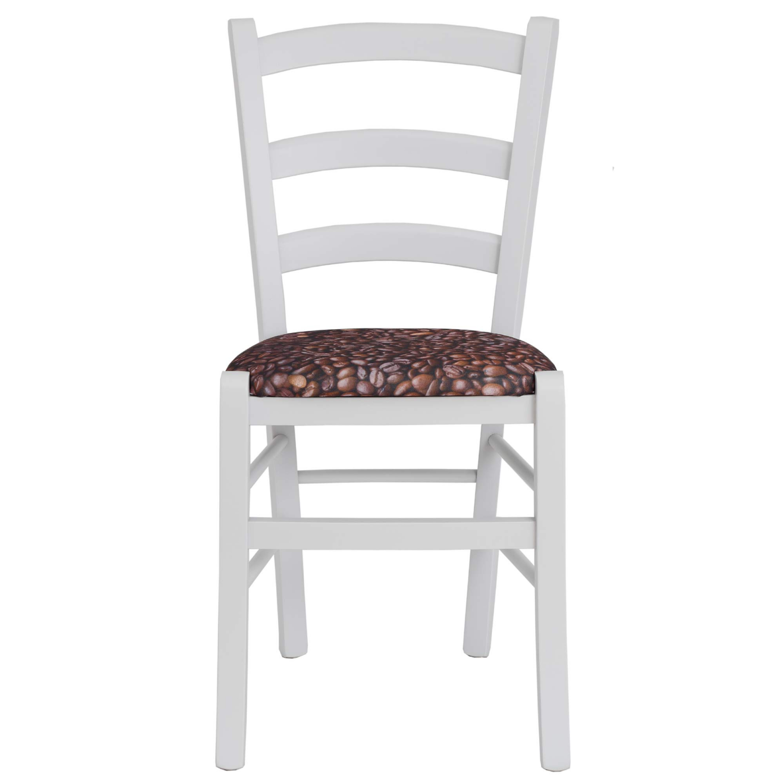 Scaun Paesana, cadru fag, culoare alb, material stofa print cafea [2]