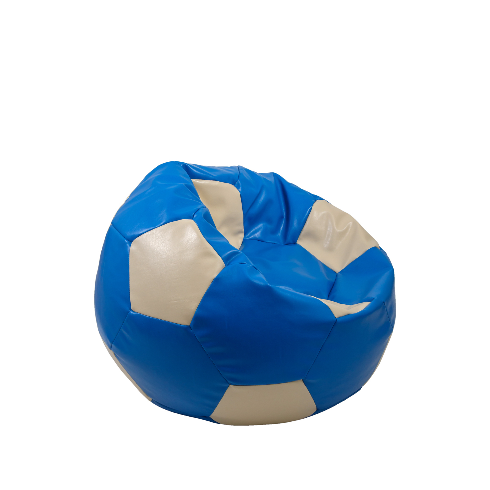 Baby Ball - fotoliu puf - imitatie piele albastru/crem [1]