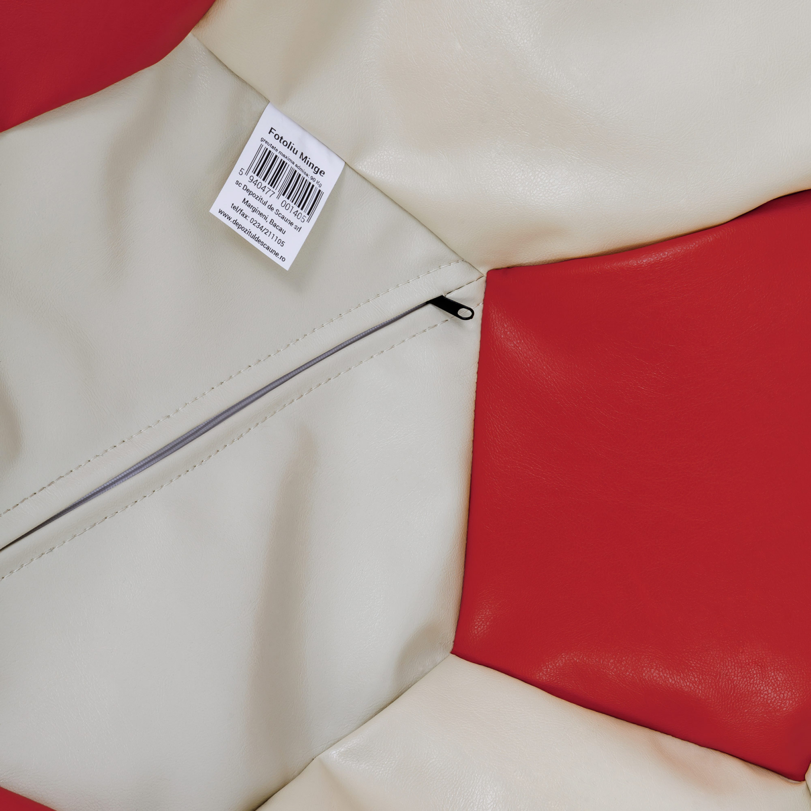 Baby Ball - fotoliu puf - imitatie piele crem/rosu [2]