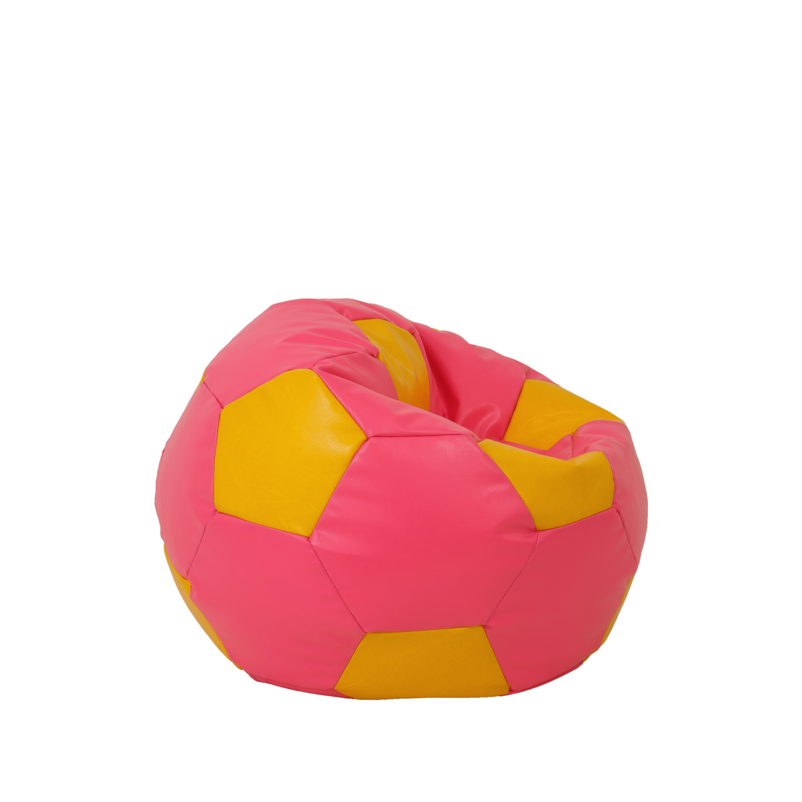 Baby Ball - fotoliu puf - imitatie piele roz/galben [1]