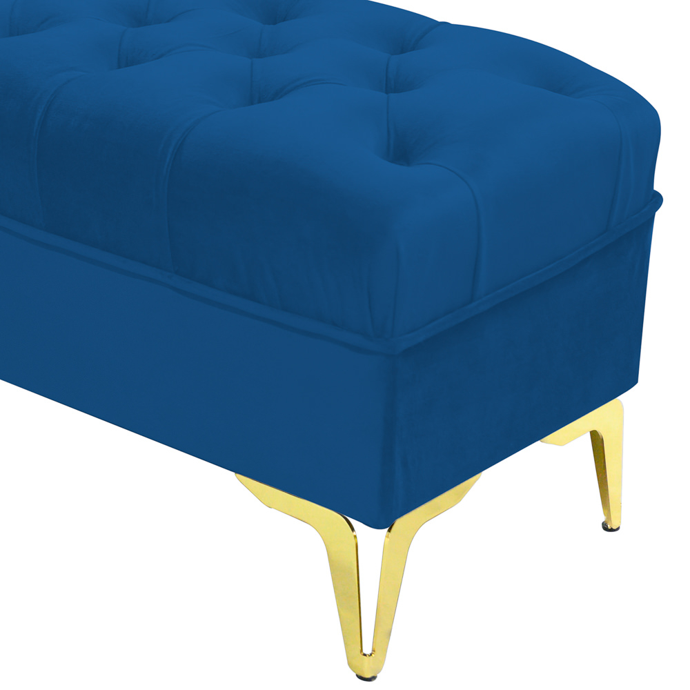 Bancheta tapitata catifea albastru cu picioare aurii, 120*30*55 cm [3]