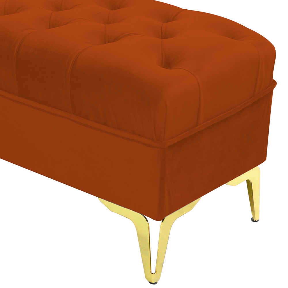 Bancheta tapitata catifea caramiziu cu picioare aurii, 120*30*55 cm [3]