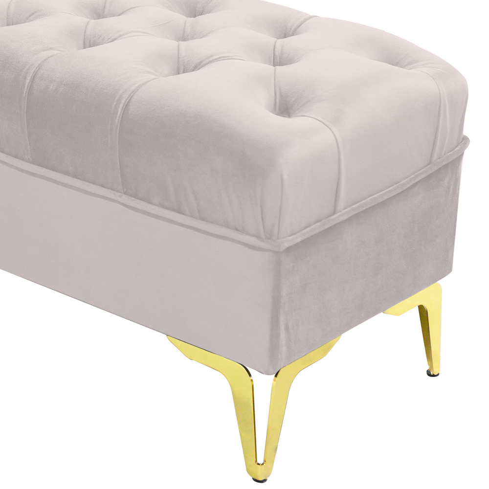 Bancheta tapitata catifea crem cu picioare aurii, 120*30*55 cm [3]