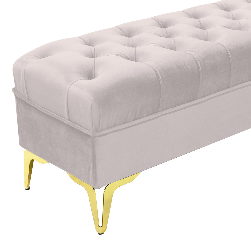 Bancheta tapitata catifea crem cu picioare aurii, 120*30*55 cm [4]