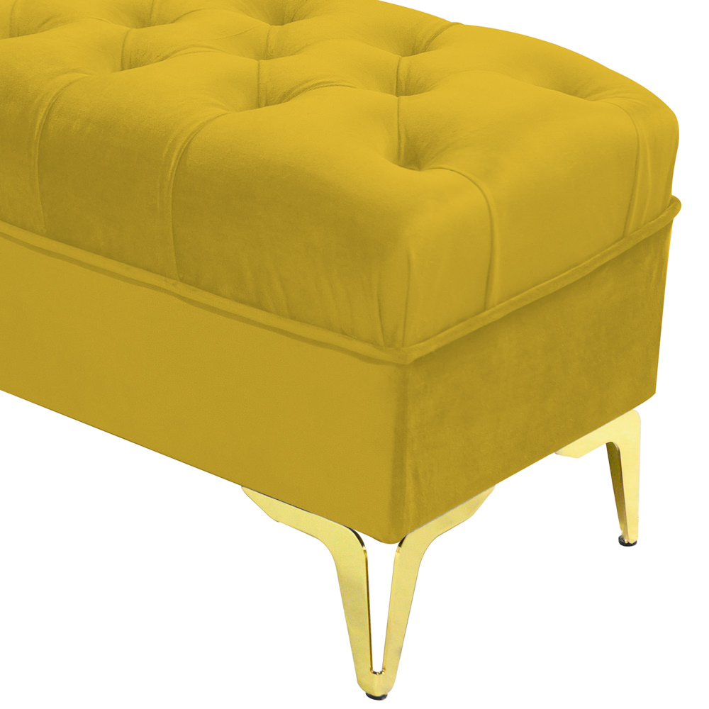 Bancheta tapitata catifea galben mustar cu picioare aurii, 120*30*55 cm [3]