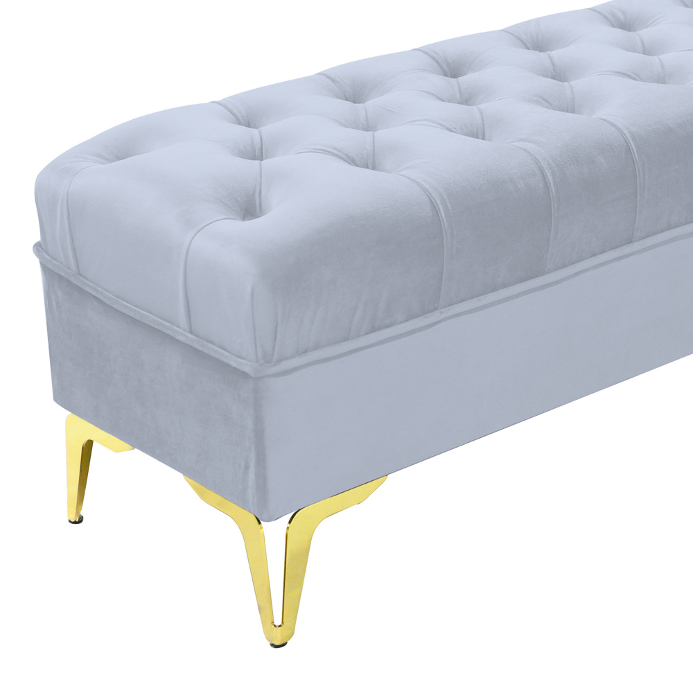 Bancheta tapitata catifea gri deschis cu picioare aurii, 120*30*55 cm [4]