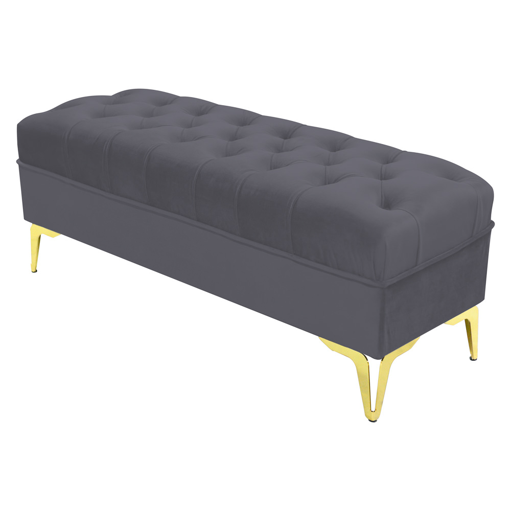 Bancheta tapitata catifea gri inchis cu picioare aurii, 120*30*55 cm [1]