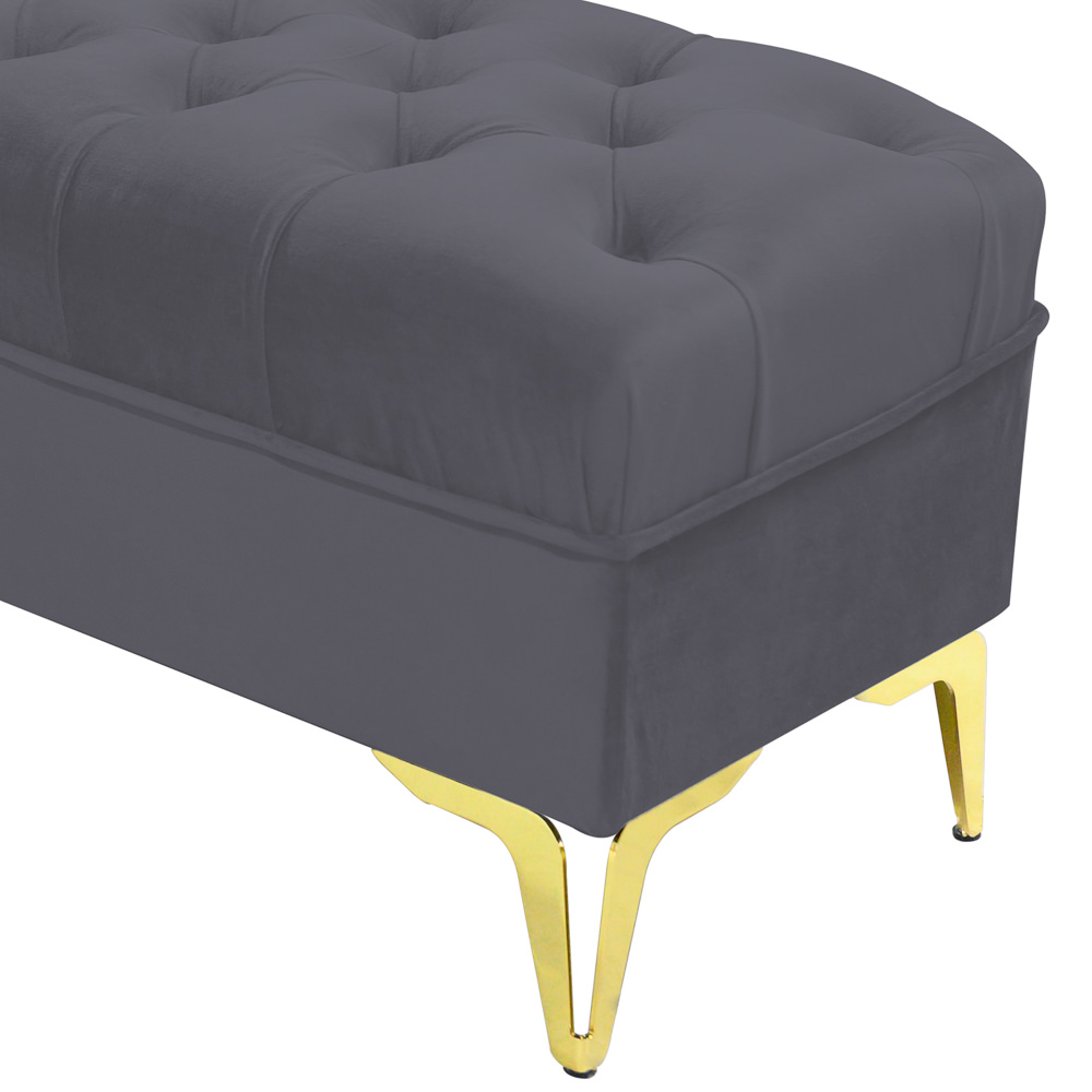 Bancheta tapitata catifea gri inchis cu picioare aurii, 120*30*55 cm [3]