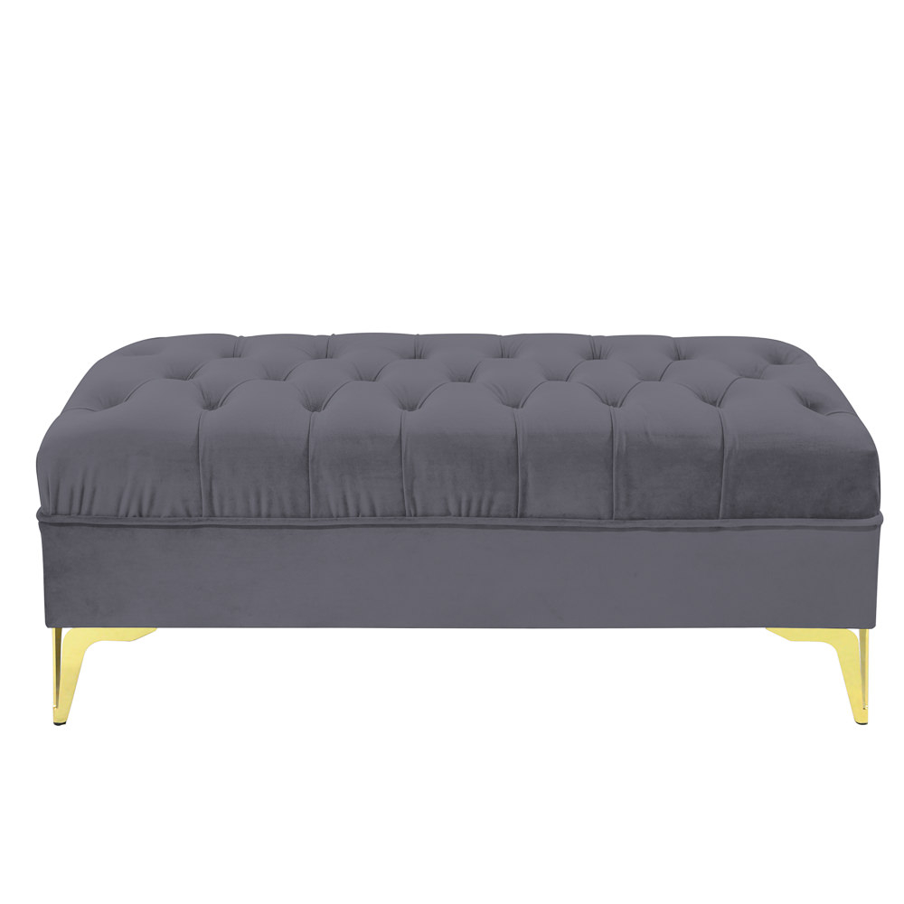 Bancheta tapitata catifea gri inchis cu picioare aurii, 120*30*55 cm [2]