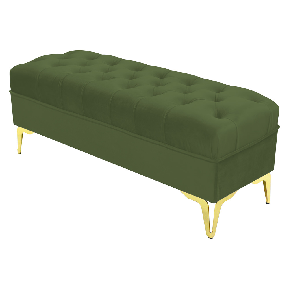 Bancheta tapitata catifea kaki cu picioare aurii, 120*30*55 cm [1]