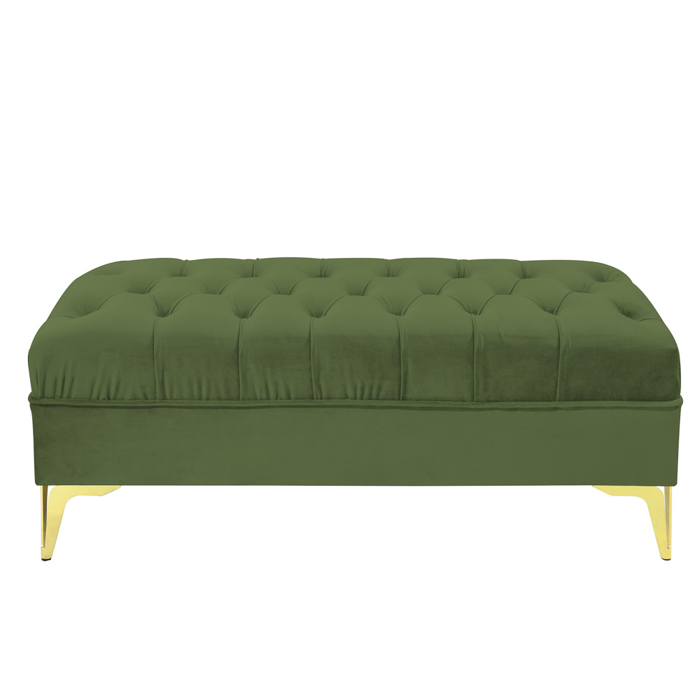 Bancheta tapitata catifea kaki cu picioare aurii, 120*30*55 cm [2]