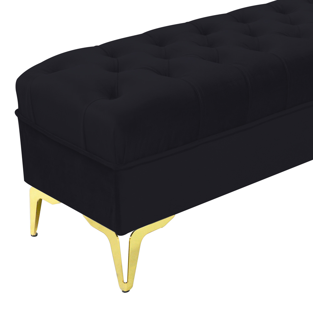 Bancheta tapitata catifea negru cu picioare aurii, 120*30*55 cm [4]