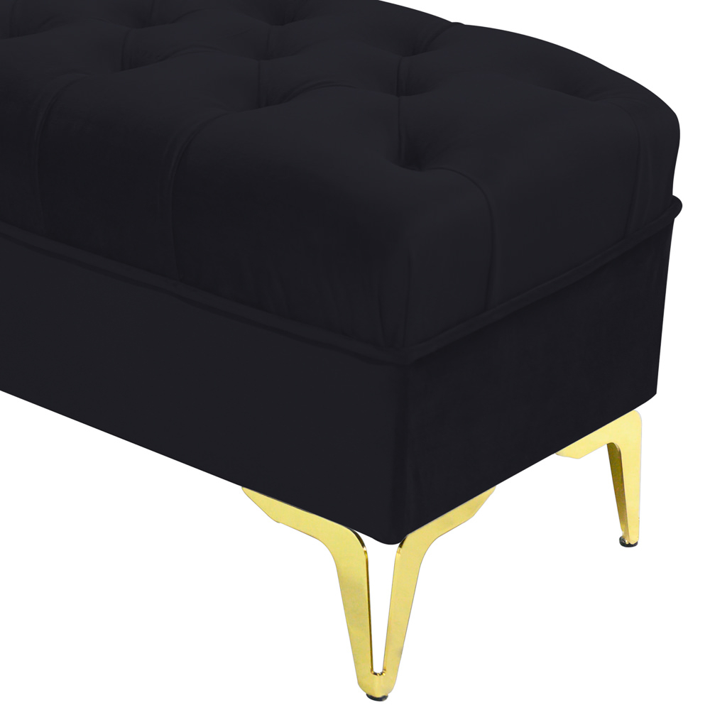 Bancheta tapitata catifea negru cu picioare aurii, 120*30*55 cm [3]