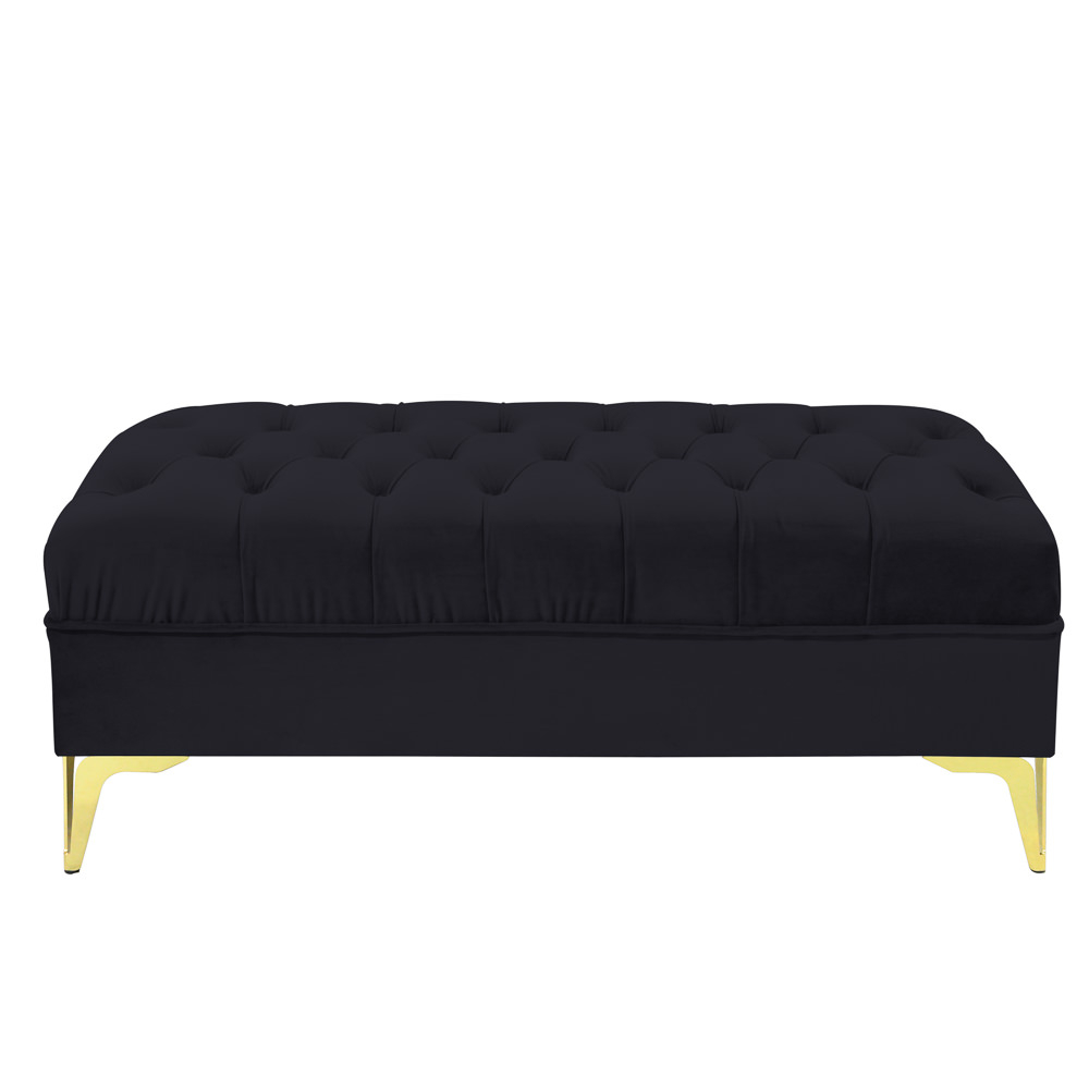 Bancheta tapitata catifea negru cu picioare aurii, 120*30*55 cm [2]