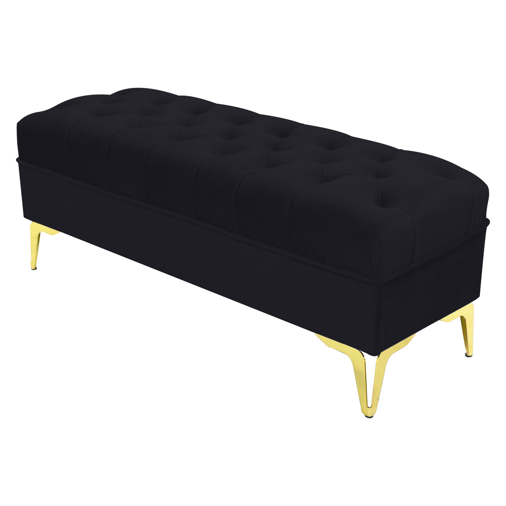 Bancheta tapitata catifea negru cu picioare aurii, 120*30*55 cm [1]