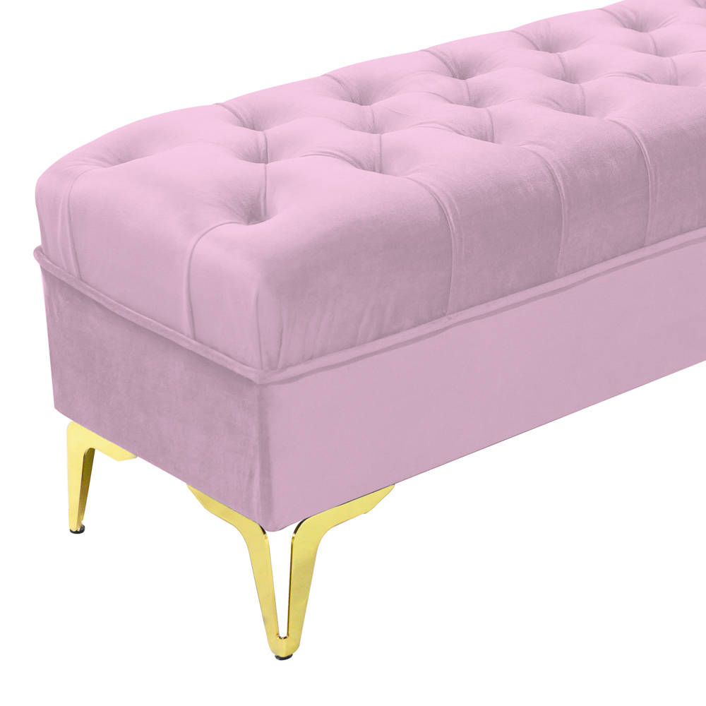 Bancheta tapitata catifea roz cu picioare aurii, 120*30*55 cm [4]