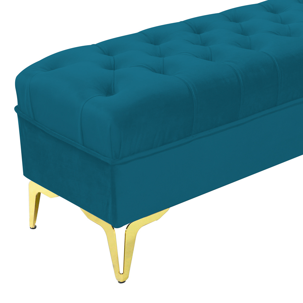 Bancheta tapitata catifea turcoaz cu picioare aurii, 120*30*55 cm [4]