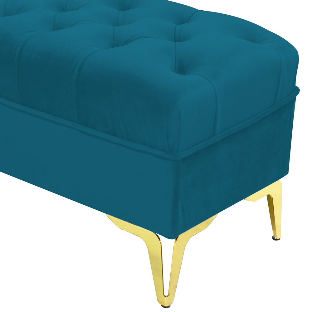 Bancheta tapitata catifea turcoaz cu picioare aurii, 120*30*55 cm [3]