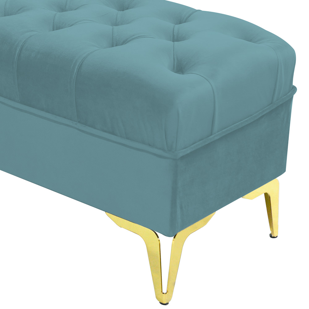 Bancheta tapitata catifea verde marin cu picioare aurii, 120*30*55 cm [3]