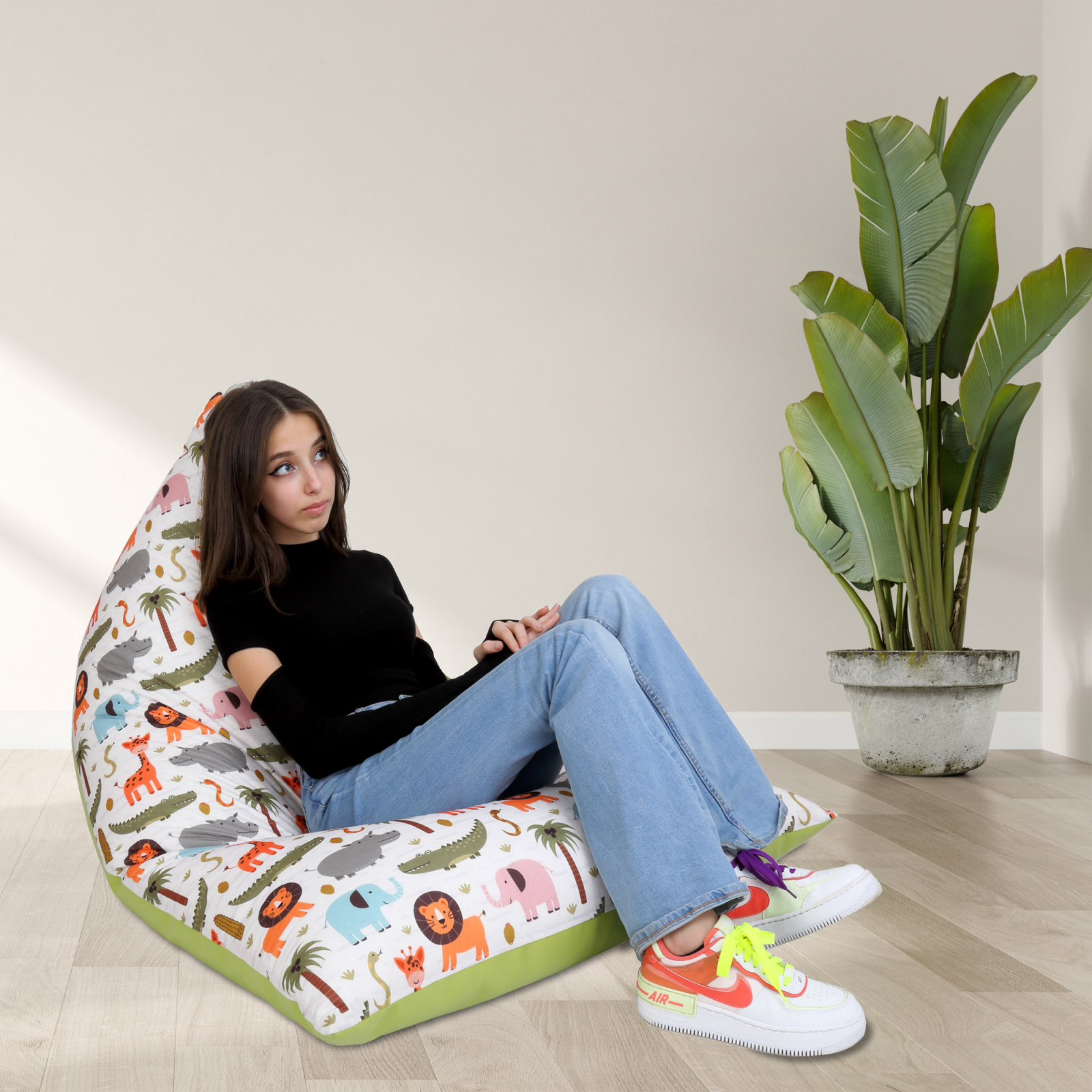 Bean bag Relax - Animale safari - Imitatie piele verde [7]