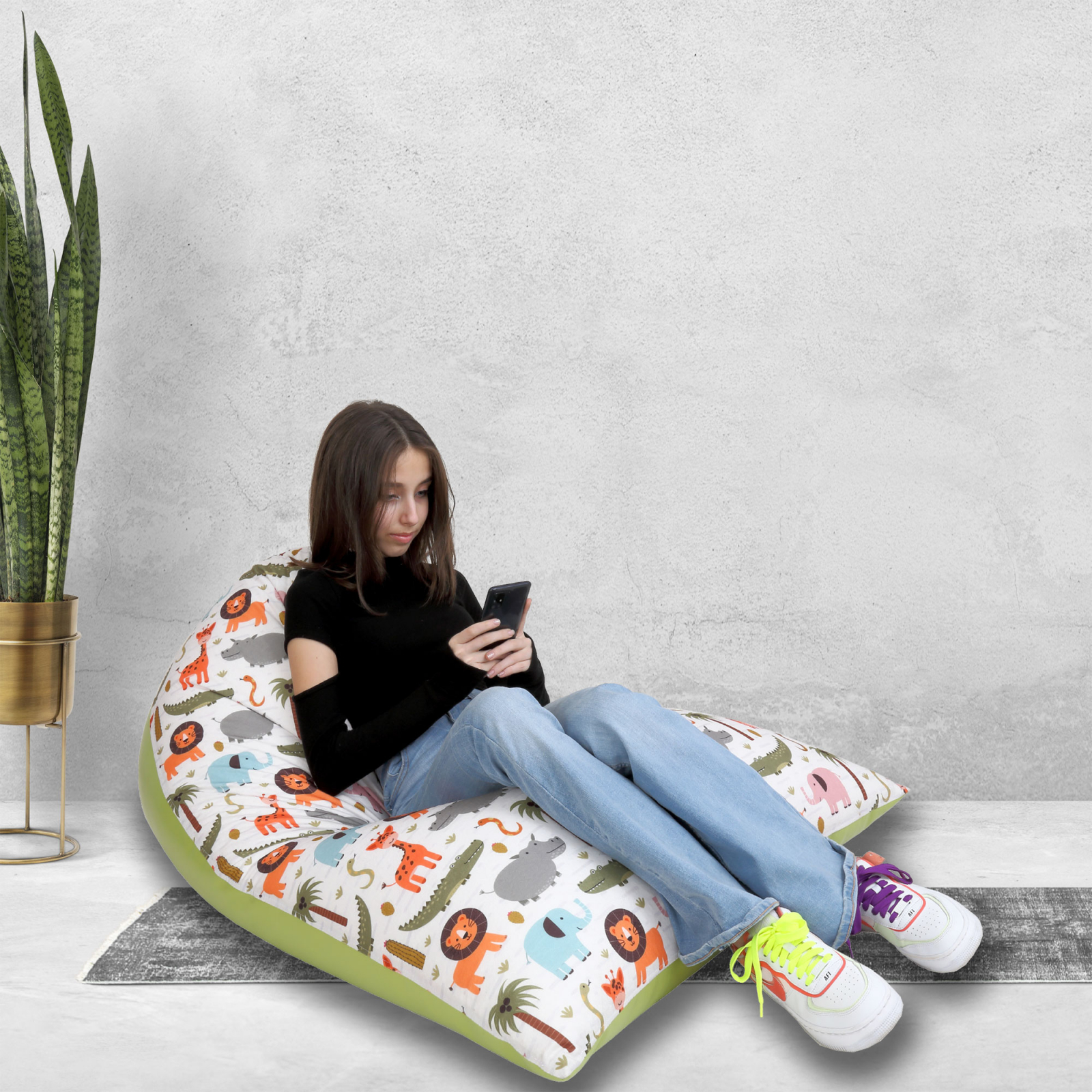 Bean bag Relax - Animale safari - Imitatie piele verde [5]