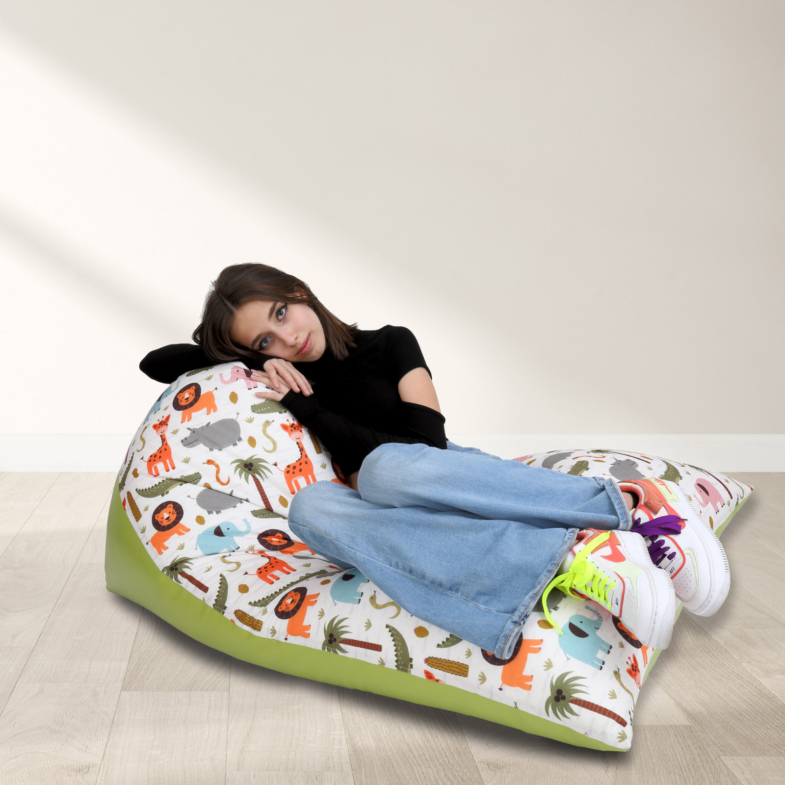 Bean bag Relax - Animale safari - Imitatie piele verde [6]